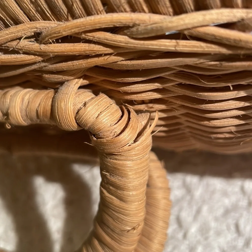 Picnic Wicker Arched Covered Basket with 3 Handles Ribbon